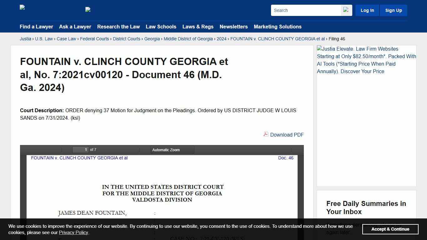 FOUNTAIN v. CLINCH COUNTY GEORGIA et al, No. 7:2021cv00120 - Document 46 (M.D. Ga. 2024) :: Justia
