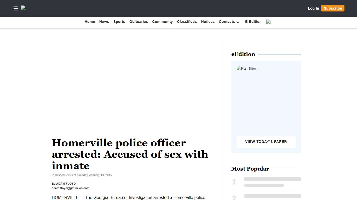 Homerville police officer arrested: Accused of sex with inmate Valdosta Daily Times